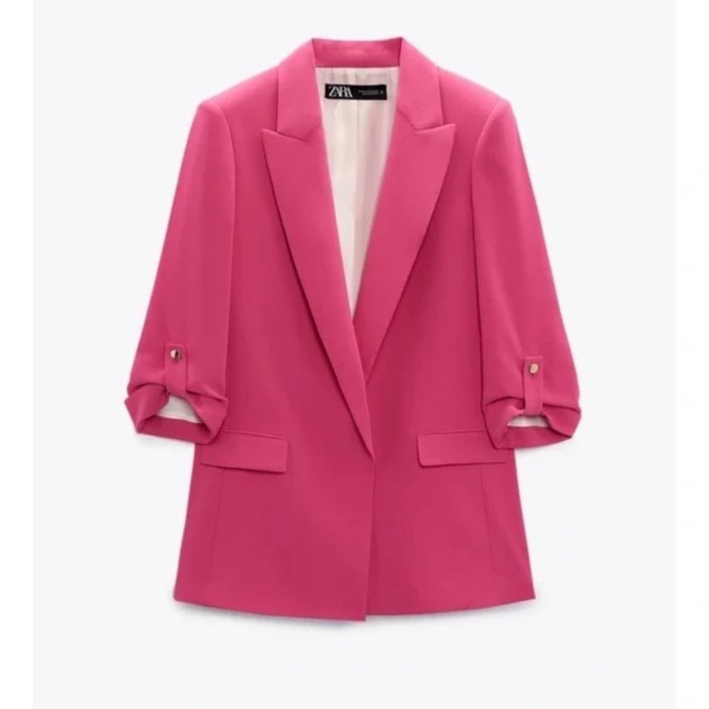 PINK ZARA BLAZER WITH ROLLED UP SLEEVES XS